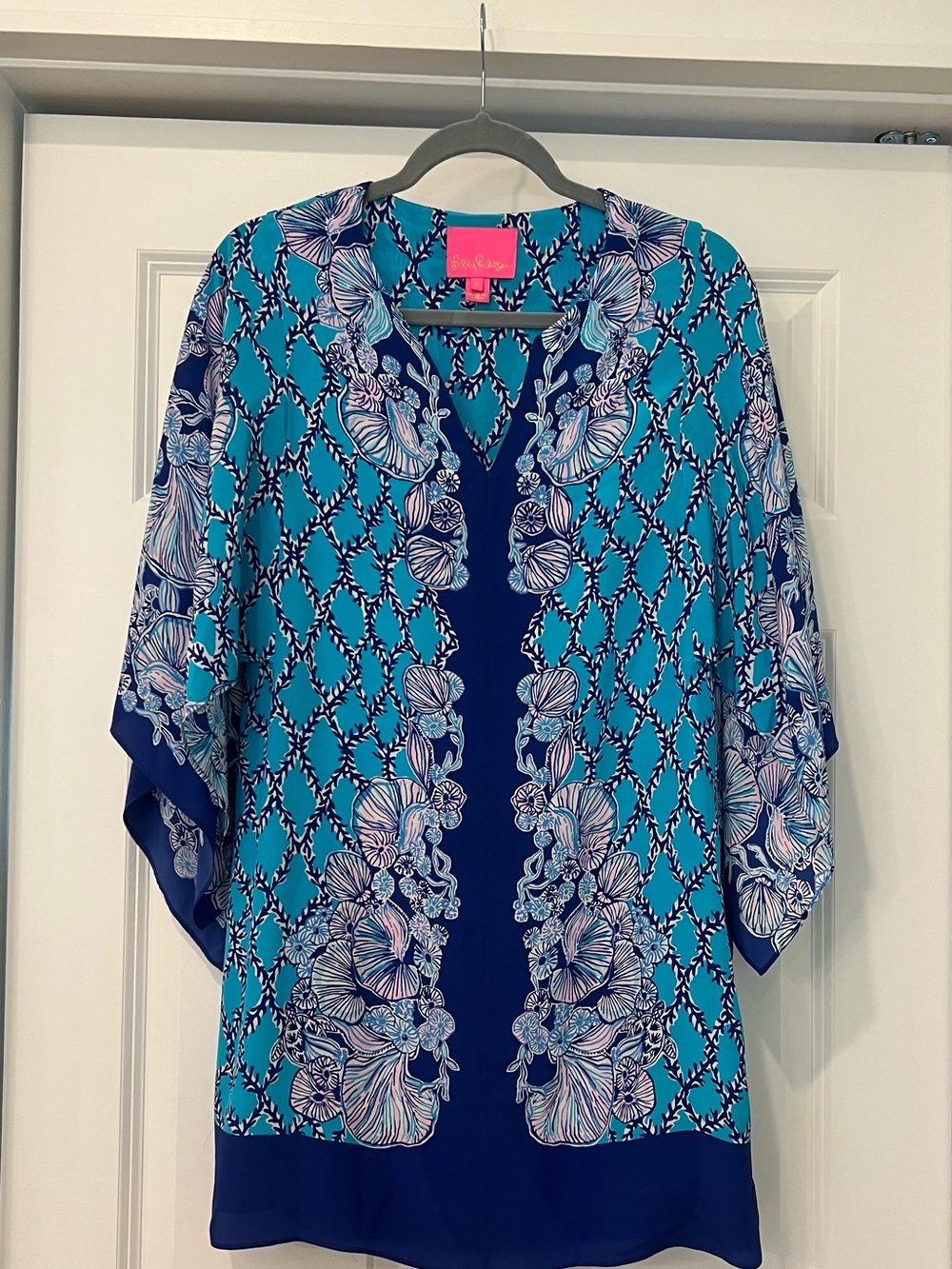 Lilly Pulitzer Shalynn Silk Caftan in “Lapis Luzuli Your Biggest Fan”